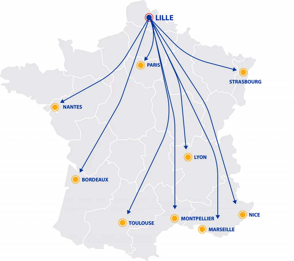 Carte de France montrant les zones de livraison de France Yan Transports